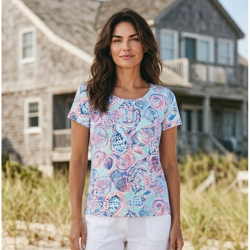 New Lilly Pulitzer Shell Me About It Karrie Crew-Neck Top T-Shirt Sz Medium